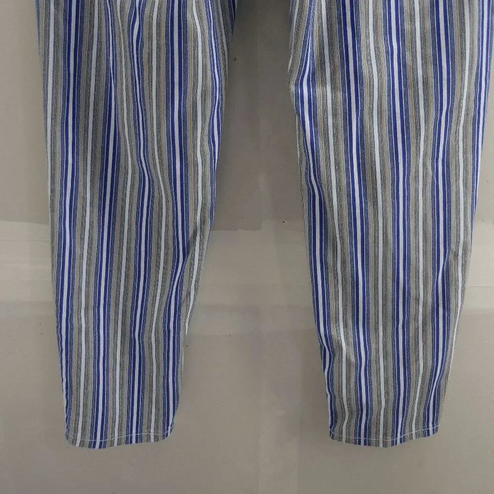 Needle & Cloth Stripe‎ Skinny Ankle Cropped Pants Sz 16 White Blue Yellow Stripe